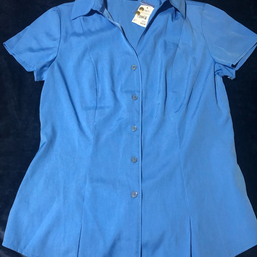 NWT Cato The Favorite Shirt Light Blue Short Sleeve Collared Button Up Blouse -S